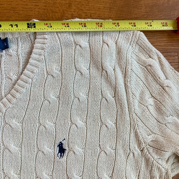 Polo by Ralph Lauren Men Cable Knit Sweater L 100% Tussah Silk V-Neck Pony Logo - Picture 4 of 11